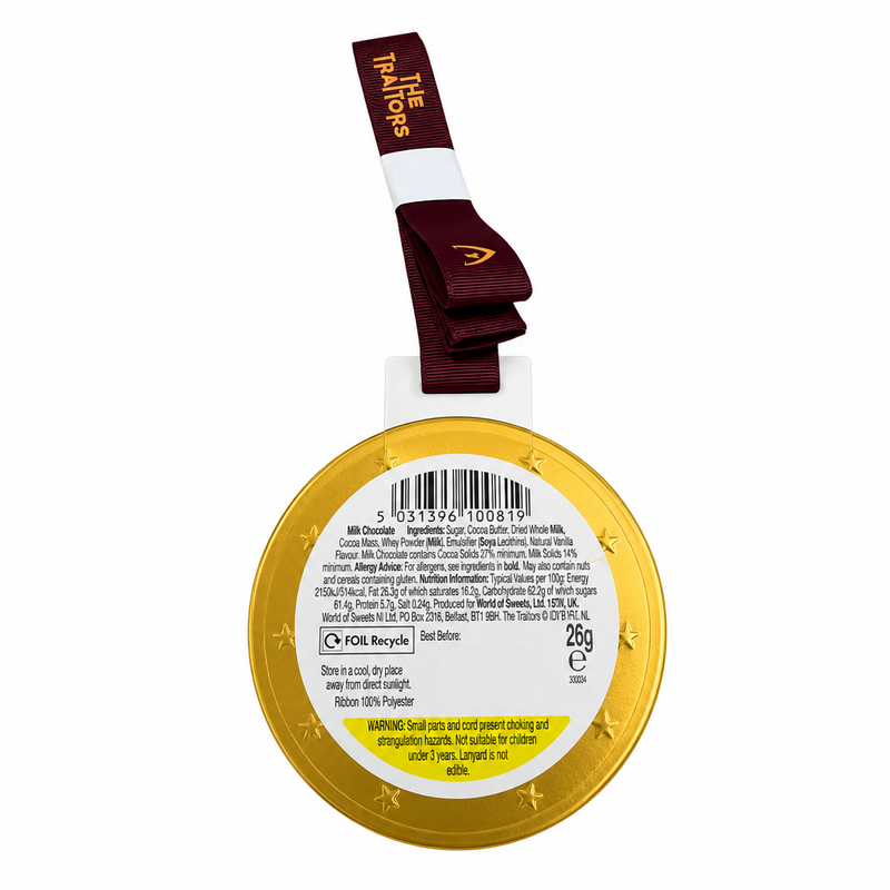 THE TRAITORS Milk Chocolate Shield Medallion Lanyard 26g