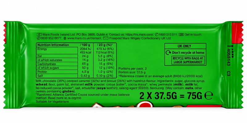 Twix Xtra Hazelnut Milk Chocolate Bar 75g
