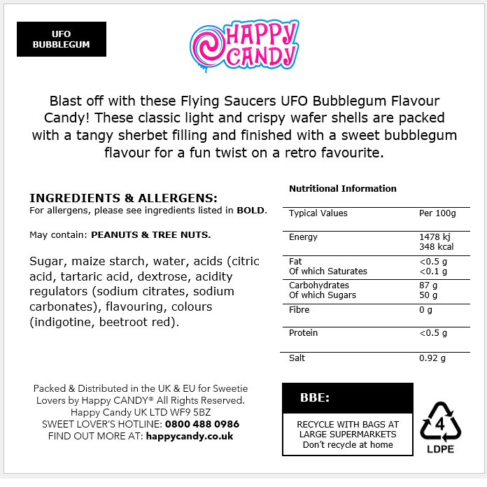 Flying Saucers UFO Bubblegum Flavour Candy 20 Pack