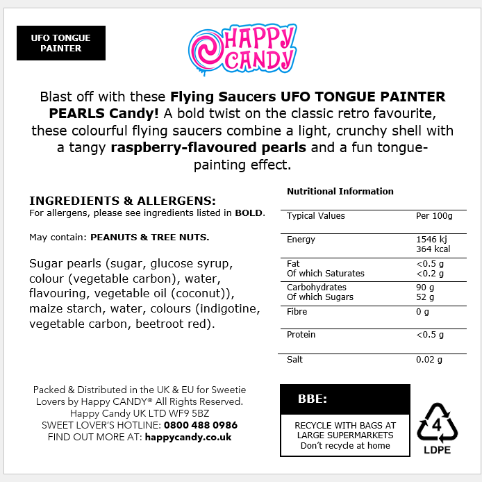 Flying Saucers UFO TONGUE PAINTER PEARLS Candy 20 Pack