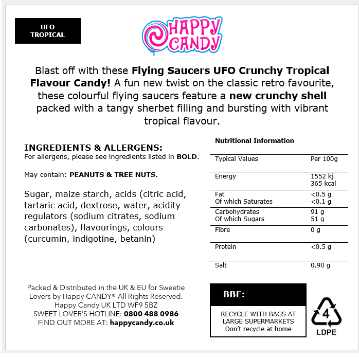 Flying Saucers UFO CRUNCHY TROPICAL Candy 20 Pack