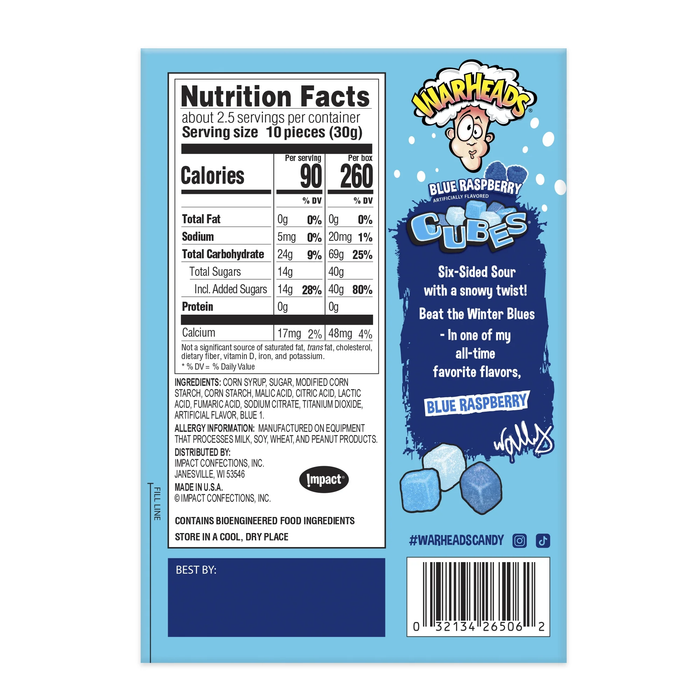 WARHEADS Christmas Blizzard Blue Raspberry Cubes 85g