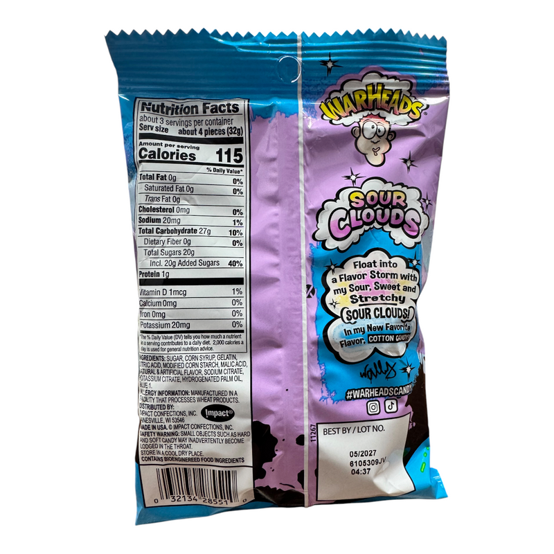 Warheads SOUR CLOUDS Cotton Candy Foam Gummies Bag (USA) 85g