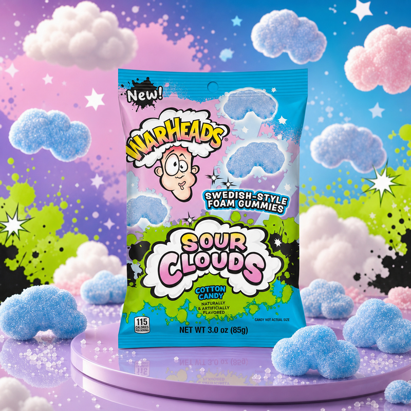 Warheads SOUR CLOUDS Cotton Candy Foam Gummies Bag (USA) 85g