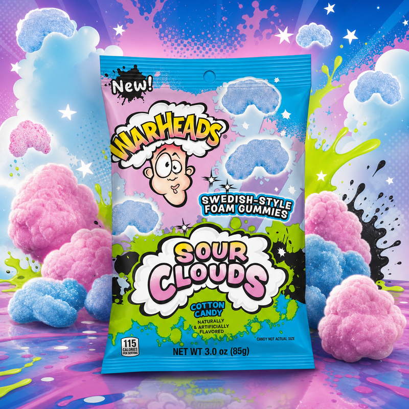 Warheads SOUR CLOUDS Cotton Candy Foam Gummies Bag (USA) 85g