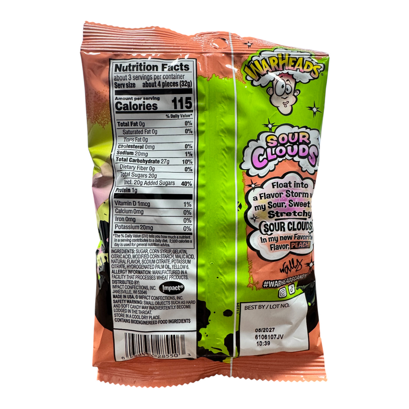 Warheads SOUR CLOUDS Peach Foam Gummies Bag (USA) 85g