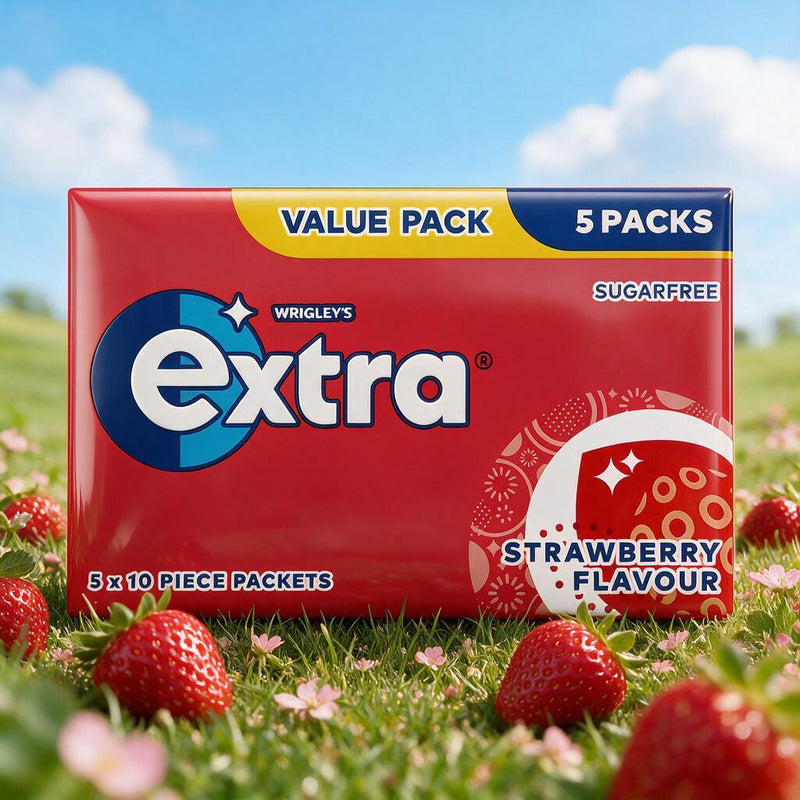 Wrigleys Extra Strawberry Chewing Gum 5 Pack Sugar Free 5 X 14g (70g)