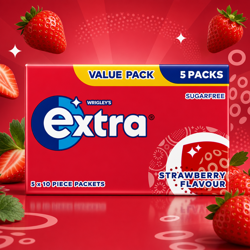 Wrigleys Extra Strawberry Chewing Gum 5 Pack Sugar Free 5 X 14g (70g)