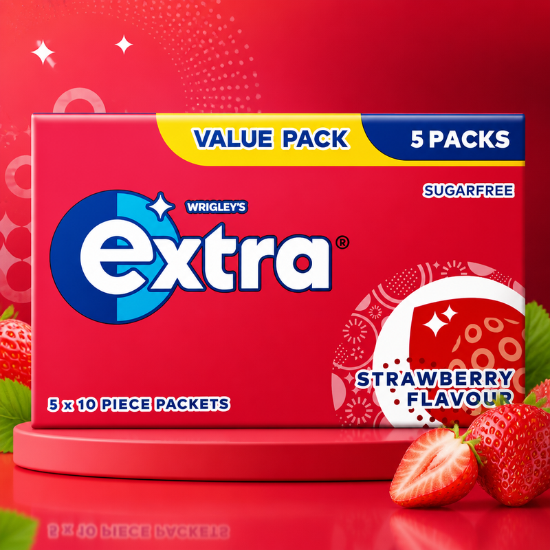 Wrigleys Extra Strawberry Chewing Gum 5 Pack Sugar Free 5 X 14g (70g)