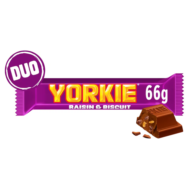 Yorkie Raisin & Biscuit Chocolate Duo Bar 66g