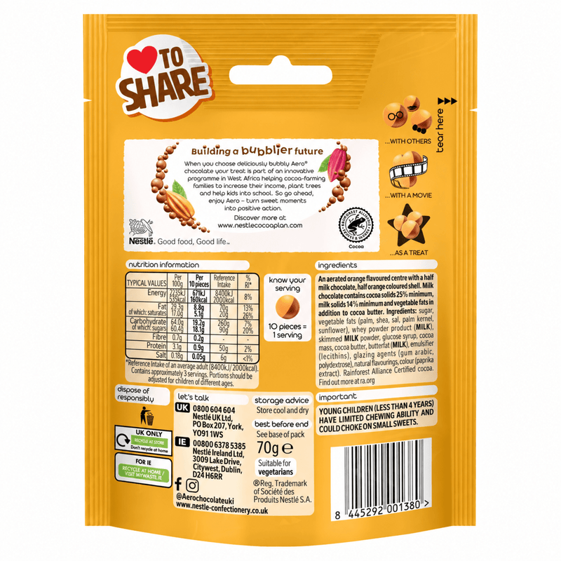 Aero Bubbles Orange Chocolate Share Bag 70g
