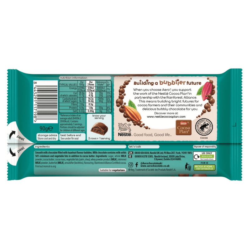 Aero Choco Hazelnut Flavour Milk Chocolate Sharing Bar 90g