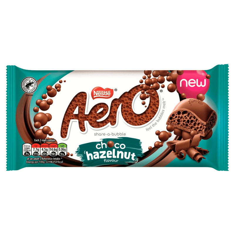 Aero Choco Hazelnut Flavour Milk Chocolate Sharing Bar 90g