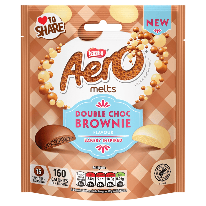 Aero Melts Double Chocolate Brownie Share Bag 86g - Happy Candy UK LTD