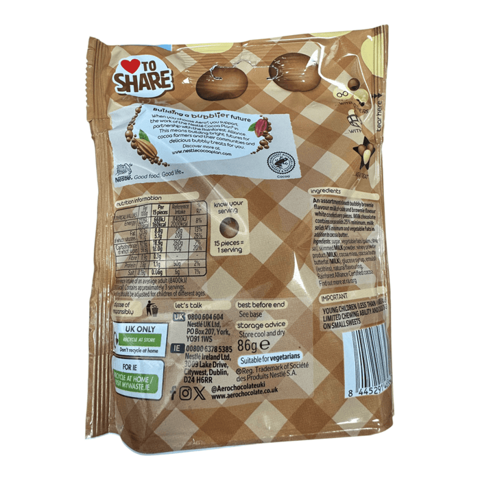Aero Melts Double Chocolate Brownie Share Bag 86g - Happy Candy UK LTD