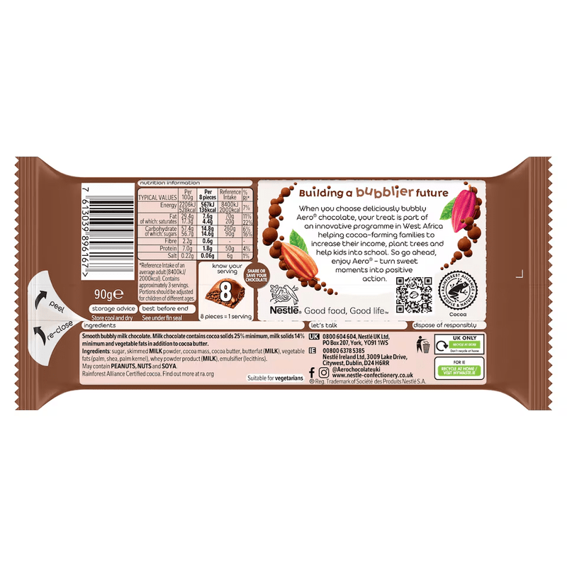 Aero Milk Chocolate Sharing Bar 90g