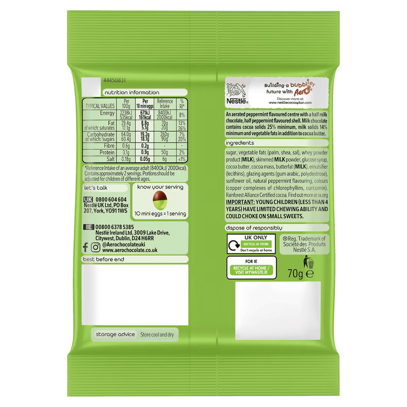 Aero Peppermint Milk Chocolate Mini Eggs Bag 70g