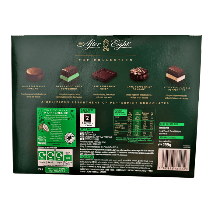After Eight Collection Dark & Milk Peppermint Mint Chocolate Box 199g