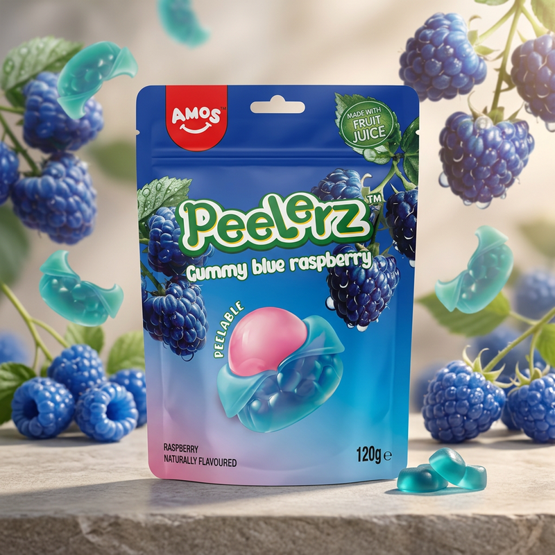 Amos Peelerz Blue Raspberry Peelable Gummy Pouch 120g