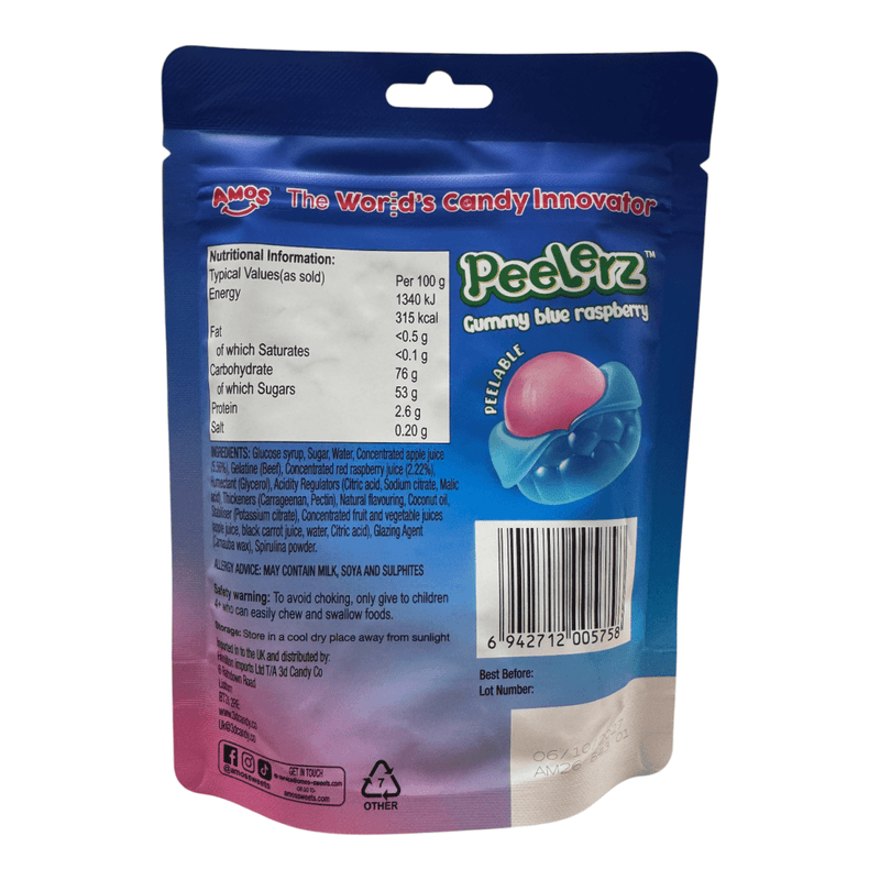 Amos Peelerz Blue Raspberry Peelable Gummy Pouch 120g