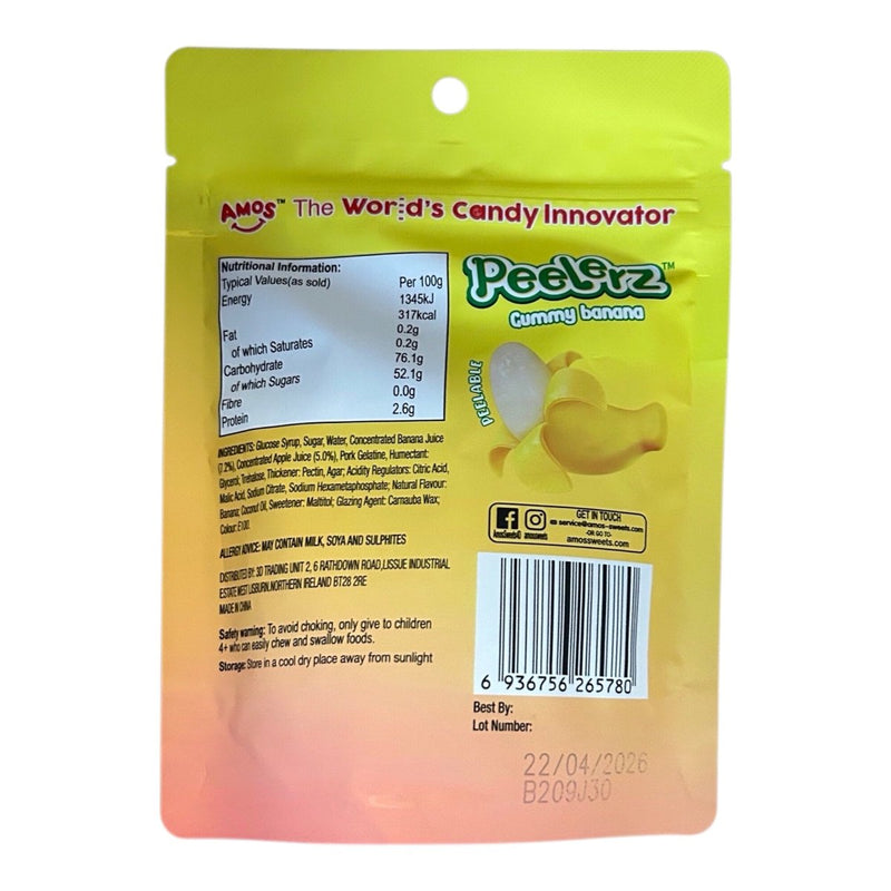 Amos Peelerz Gummy Banana Share Pouch 120g - Happy Candy UK LTD