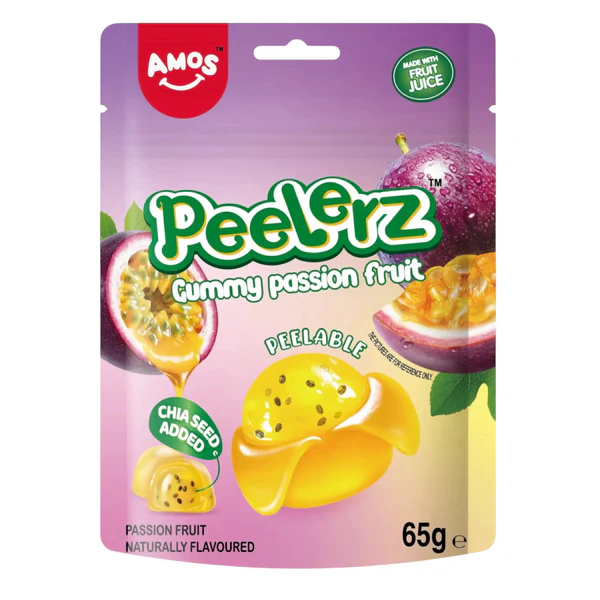 Amos Peelerz Gummy Passion Fruit Pouch 65g