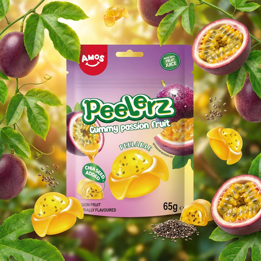 Amos Peelerz Gummy Passion Fruit Pouch 65g