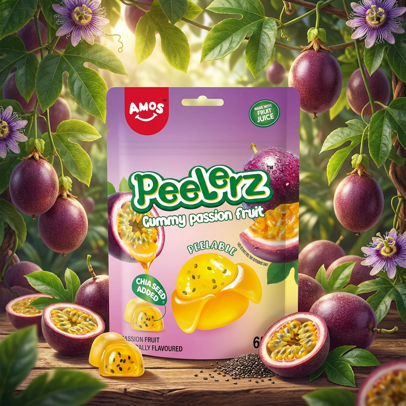 Amos Peelerz Gummy Passion Fruit Pouch 65g