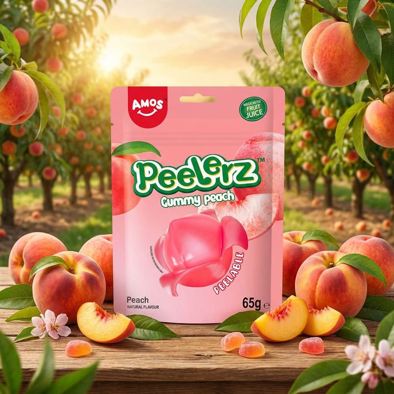 Amos Peelerz Gummy Peach Pouch 65g