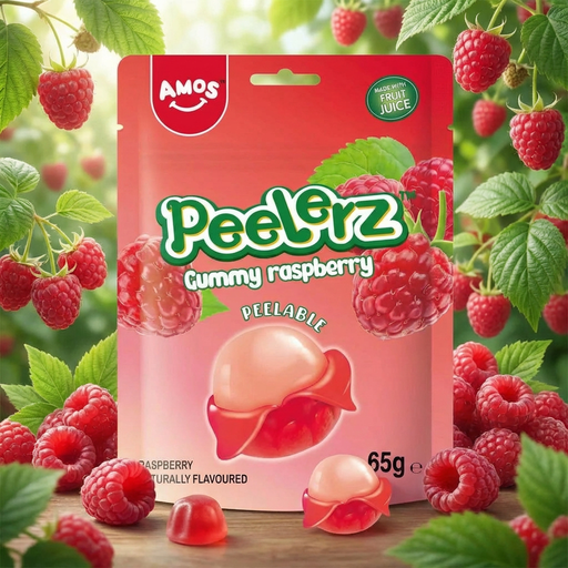 Amos Peelerz Gummy Raspberry Pouch 65g