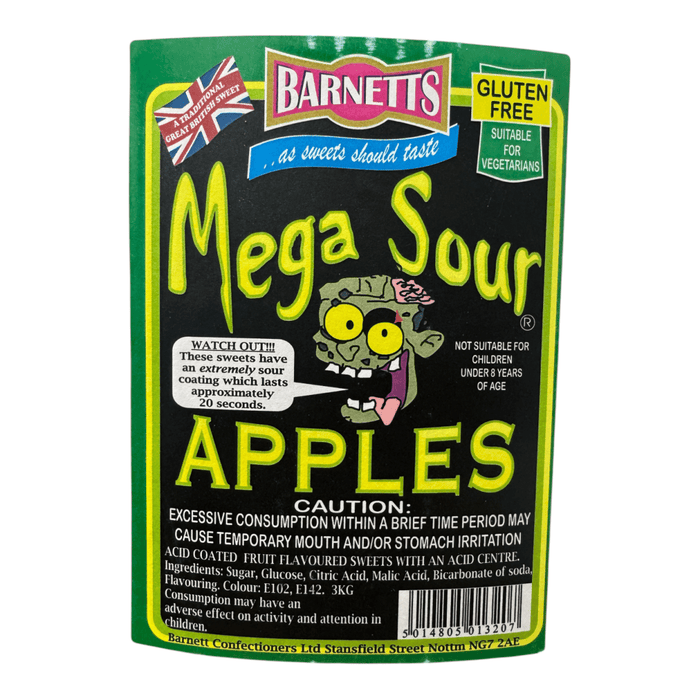 Barnetts Mega Sour Apples BULK SWEET SHOP JAR 3KG