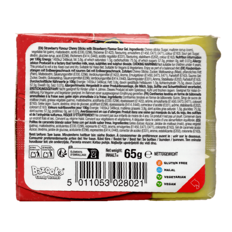 Bazooka Juicy Drop Chew Dipperz Strawberry 65g