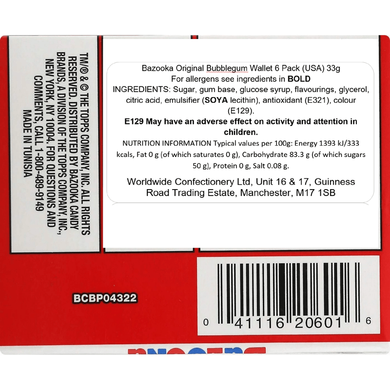 Bazooka Original Bubblegum Wallet 6 Pack (USA) 33g
