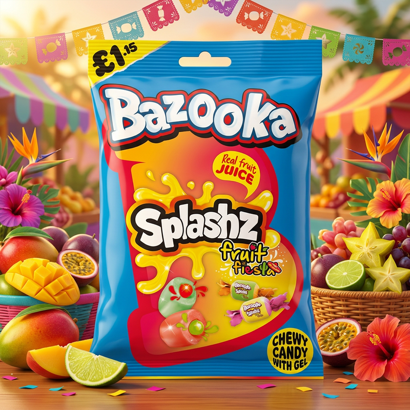 Bazooka Splashz Fruit Fiesta Bag 120g