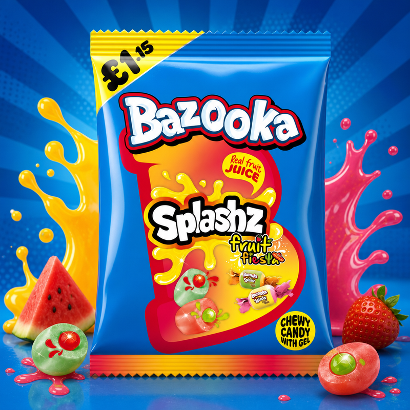 Bazooka Splashz Fruit Fiesta Bag 120g