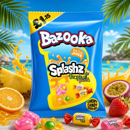 Bazooka Splashz Tropical Fruit Bag 120g