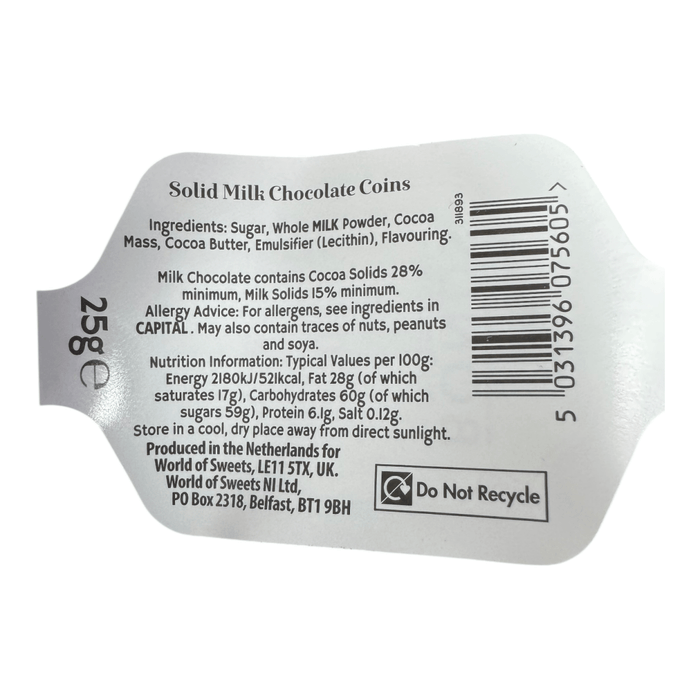 Bonds Christmas Gold Milk Chocolate Coins Net 25g