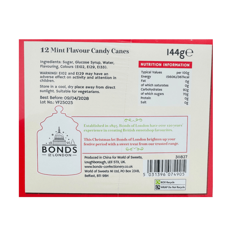 Bonds Mint Candy Canes 12 Pack 144g - Happy Candy UK LTD