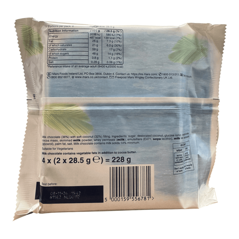 Bounty Coconut Milk Chocolate Duo Bars 4 Pack 228g