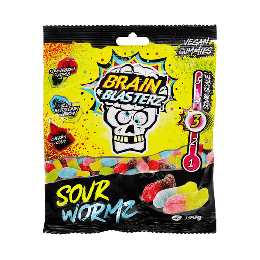 BRAIN BLASTERZ Sour Wormz 100g - Happy Candy UK LTD