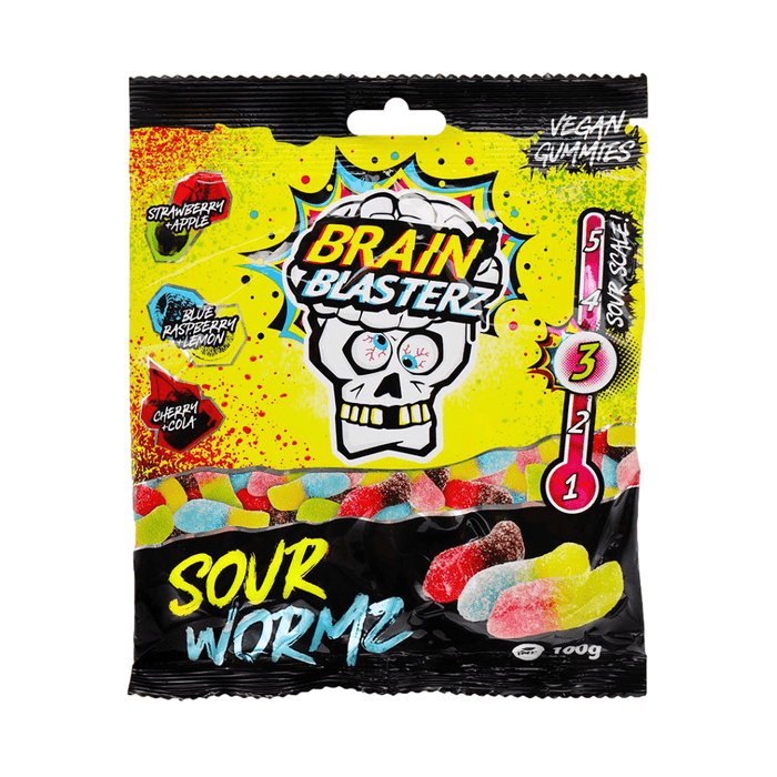 BRAIN BLASTERZ Sour Wormz 100g - Happy Candy UK LTD