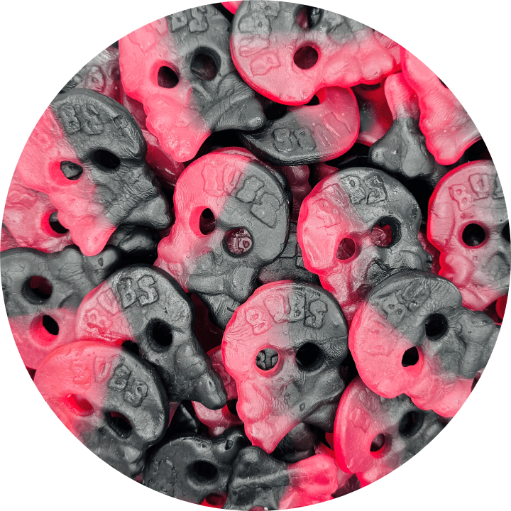 BUBS Raspberry and Liquorice Gummy Skulls - Happy Candy UK LTD