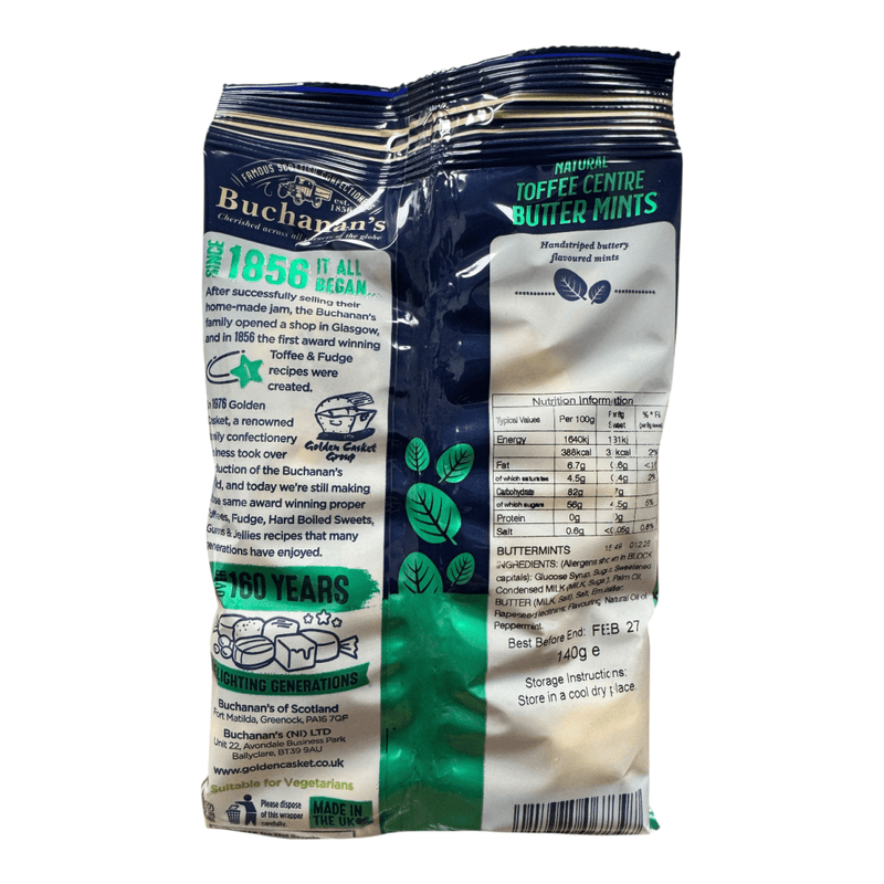 Buchanan's Natural Toffee Centre Butter Mints Bags 140g