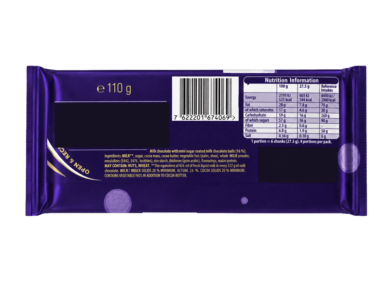 Cadbury Dairy Milk Mini Snowballs Chocolate Bar 110g