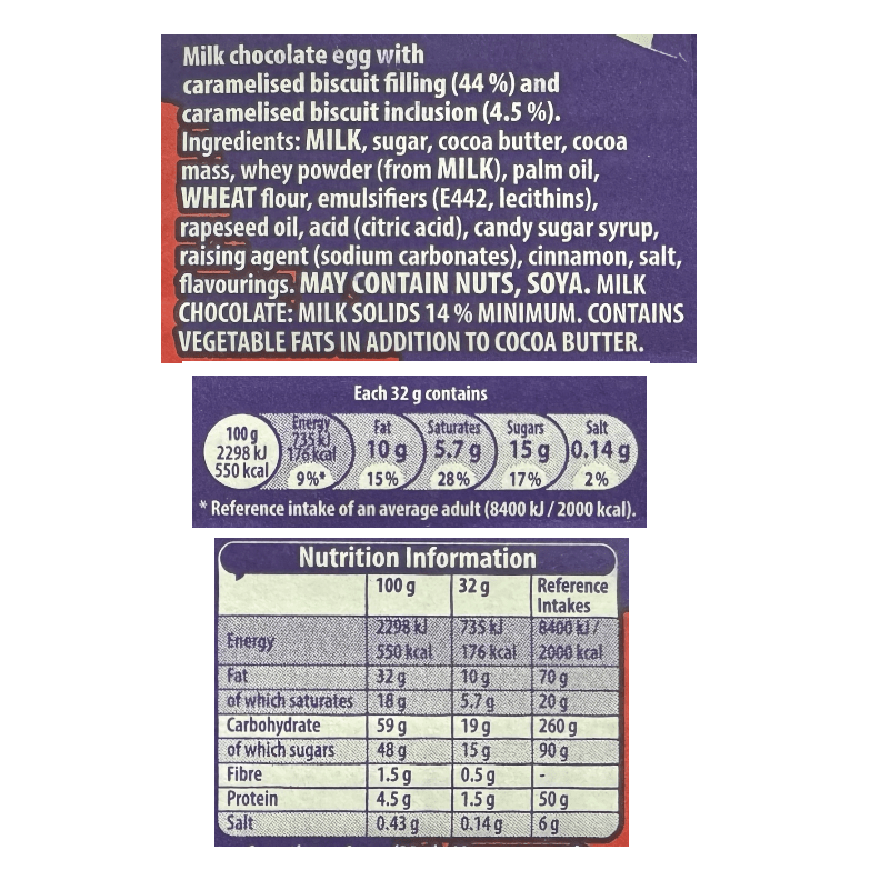 Cadbury Milk Chocolate Biscoff Filled Egg BULK RETAIL BOX 48x32g