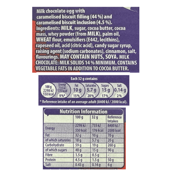 Cadbury Milk Chocolate Biscoff Filled Egg BULK RETAIL BOX 48x32g