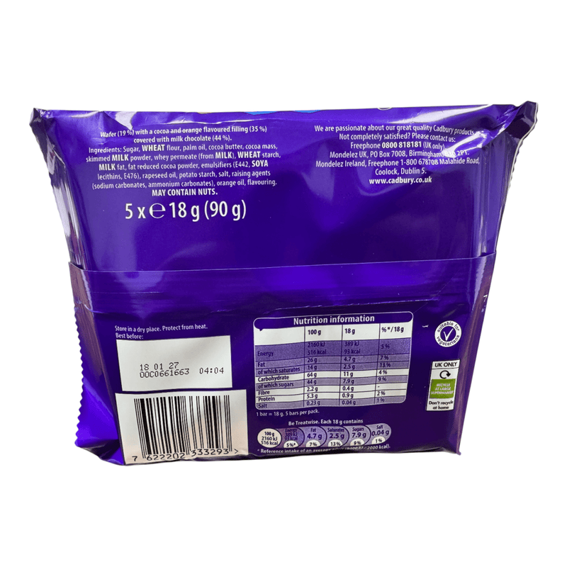 Cadbury Timeout ORANGE Milk Chocolate Covered Wafer 5 Pack 90g