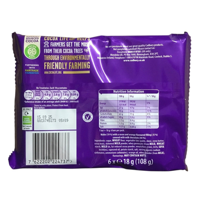 Cadbury Timeout ORANGE Milk Chocolate Covered Wafer 6 Pack 108g - Happy Candy UK LTD