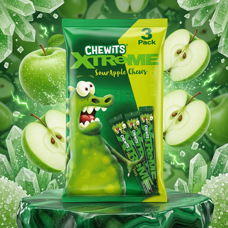 Chewits XTREME Extremely Sour Apple Chews Multipack (3x34g)