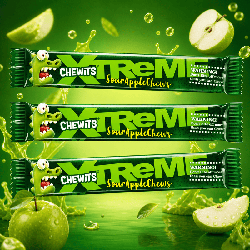 Chewits XTREME Extremely Sour Apple Chews Multipack (3x34g)